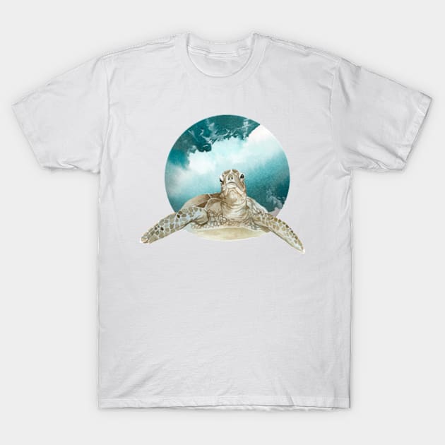 Painted turtle with ocean/sea background T-Shirt by Petko121212